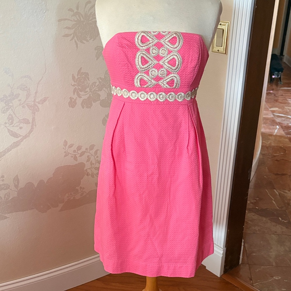 Lilly Pulitzer Pink Strapless Dress with Gold Accents 4